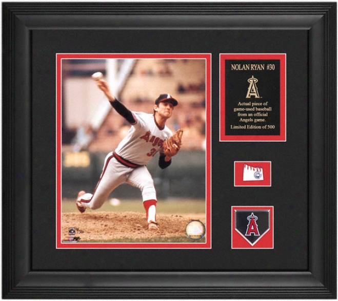 Nolan Ryan California Angels 8x10 Photograph With Game Used Baseball Piece Anc Medallion