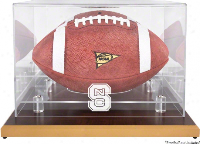 North Carolina Pomp Wolfpack Logo Football Diwplay Case  Details: Wood Base, Mirror Back