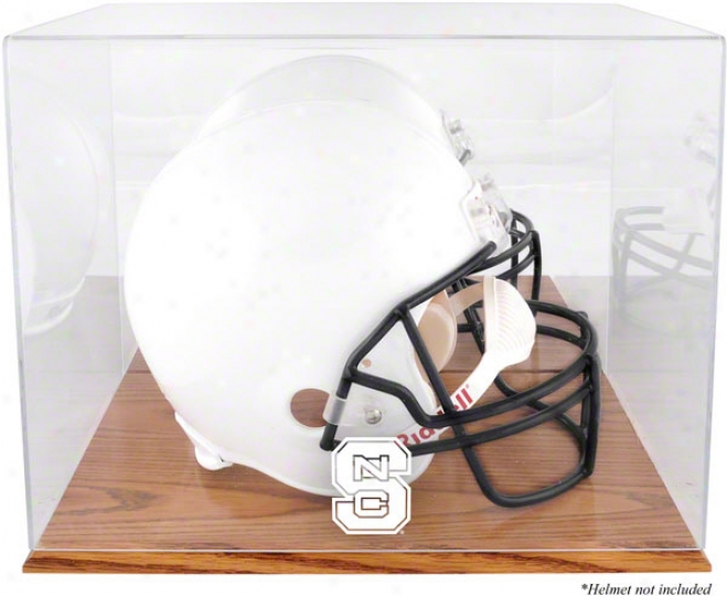 North Carolina State Wolfpack Team Logo Helmet Display Case  Details: Oak Base, Mirror Back