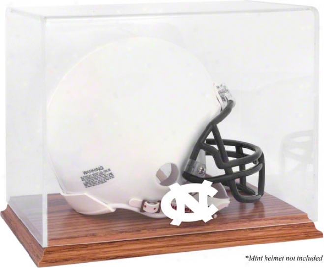 North Carolina Tar Heelq Team Logo Mini Helmet Didplay Case  Details: Oak Base