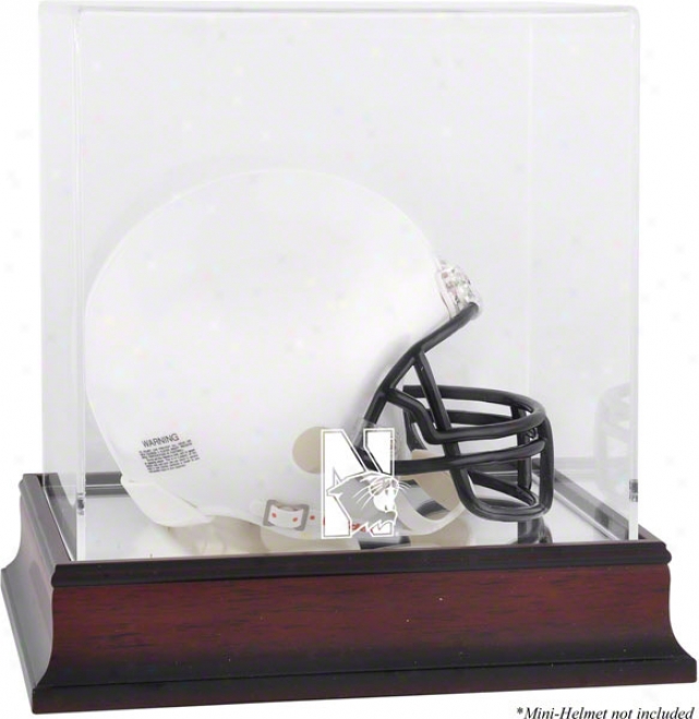 Northwestern Wildcats Logo Mini Helmet Parade Case  Details: Mahogany, Mirror Bottom