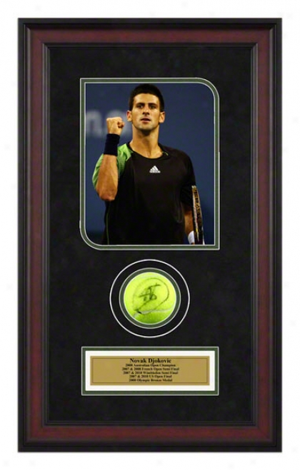 Novak Djokovic 2008 Us Open Framed Autographed Tennis Ball With Photo