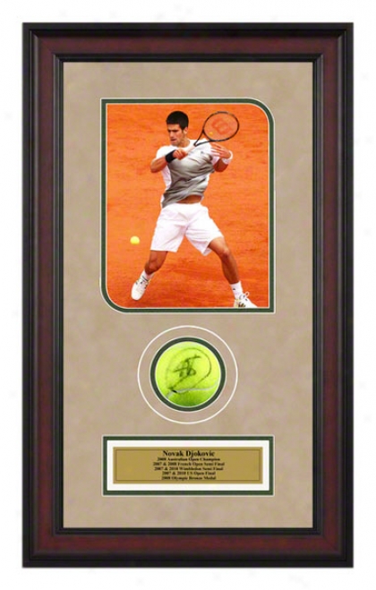 Novak Djokovic Framed Autographed Tennis Ball With Photo