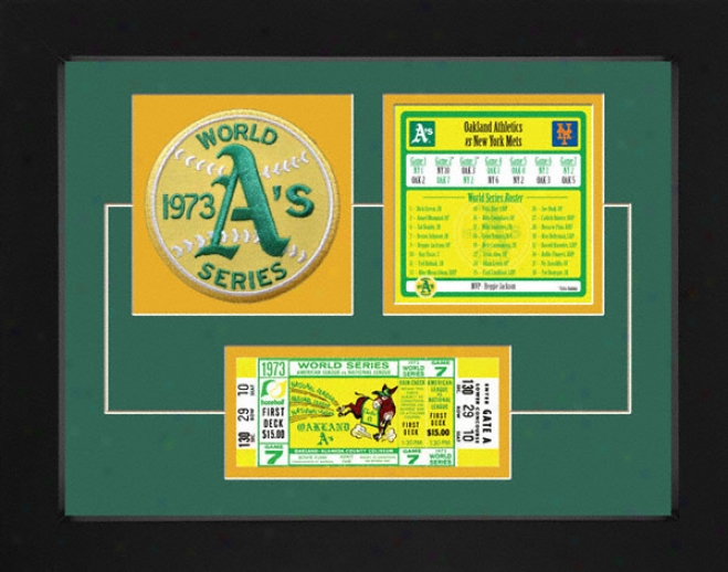 Oakland Athletics 1973 World Series Replica Ticket & Patch Framw