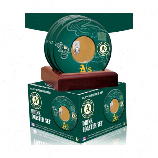 Oakland Athletics 4 Pack Coaster Set With Game Used Dirt