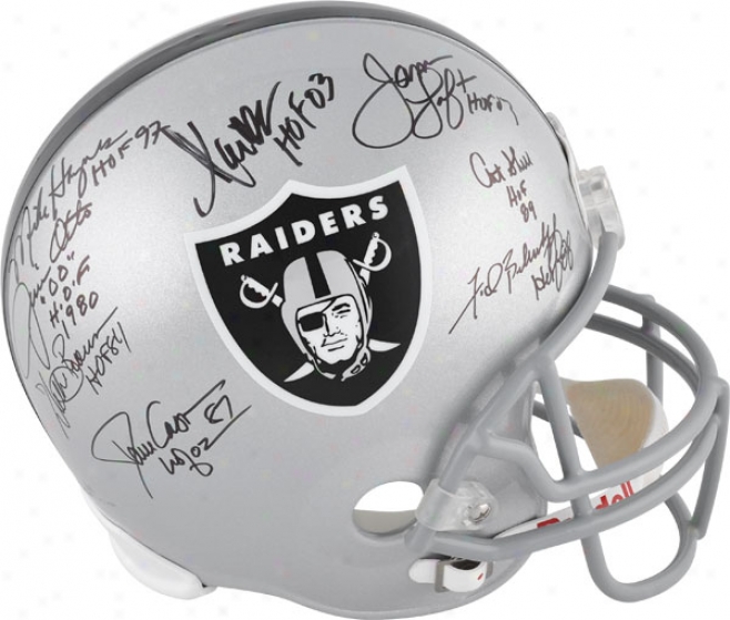 Oakland Raiders Autographed Replica Helmet  Details: 8 Signatures, Greats Of Years Past, Riddell Replica Helmet