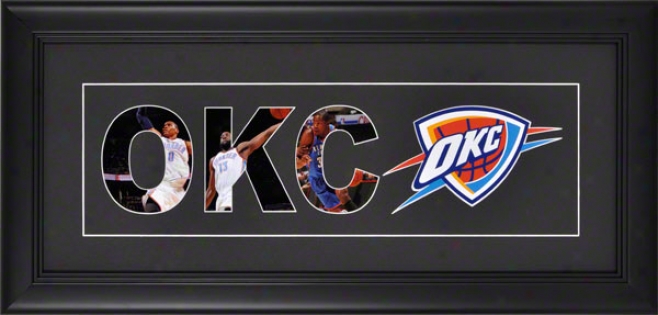 Oklahoma City Thunder Framed 10x20 Black Matte Logo Art Collage