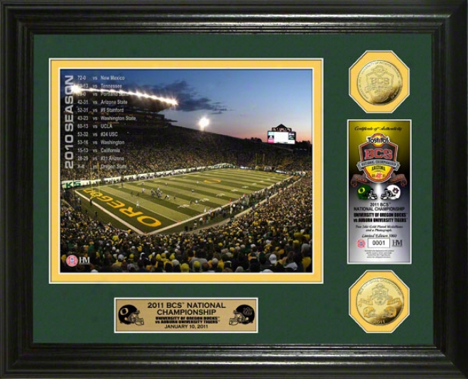 Oregon Ducks 2010 Bcs Championship Game 24kt Gold Coin Photo Coin