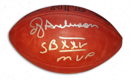 Ottis ''oj'' Anderson Autographed Footbal1 With ''sb Xxv Mvp'' Inscription