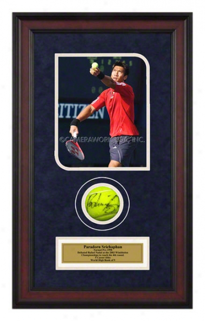 Paradorn Srichaphan Match Framed Autographed Tennis Ball With Photo