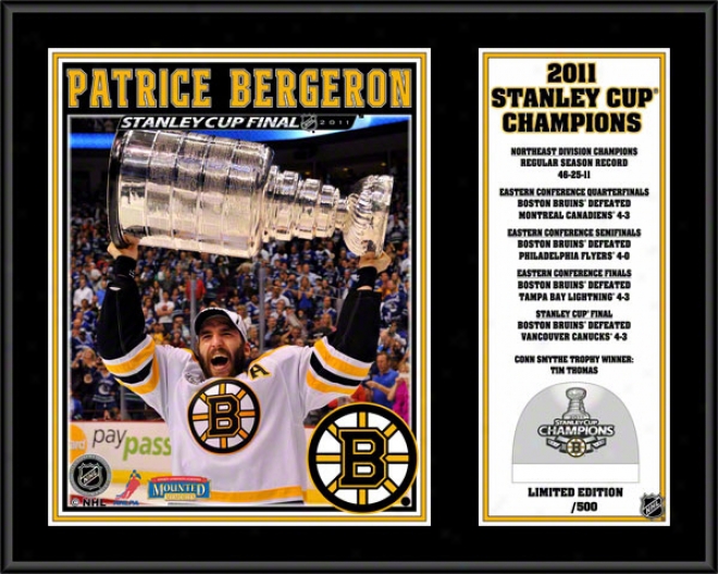 Patrice Bergeron Sublimated 12x15 Plaque  Details: Boston Bruins, 2011 Nhl Stanley Cup Champions, Game Used Ice