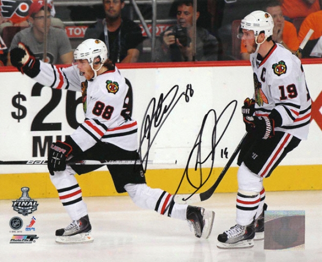 Patrick Kane And Jonathan Toews Chicago Blackhawks - 2010 Stanley Cup Action - Autographed 8x10 Photograph