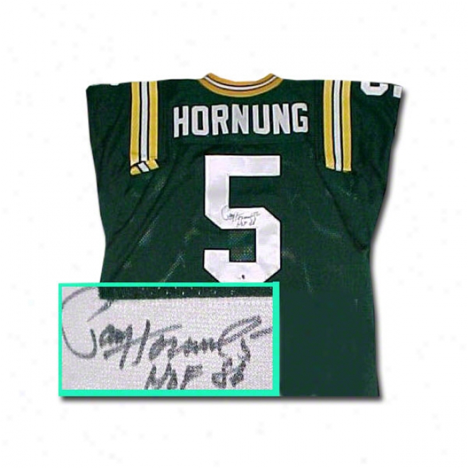 Paul Hornung Green Bay Packers Autographed Throwback Green Jersey With Hof 86 Inscription