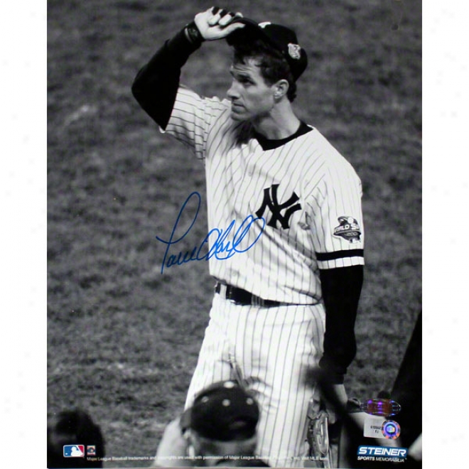 Paul O'neill New York Yankees 8x10 2001 World Seriew Tip Cap Autographed Black And White Photograph