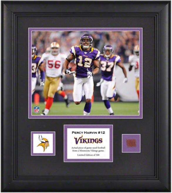 Percy Harvin Framed 8x10 Photograph  Details: Minnesota Vikings, With Game Used Footbwll Piece And Descriptive Plate