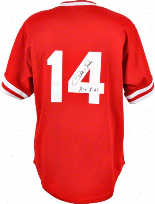 Pete Rose Autographed 1985 Jersey  Details: Cincinmati Reds, Hit King Inscription