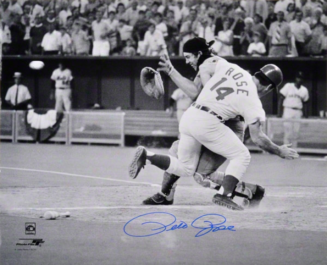 Pete Rose Autographed Photograph  Details: 16x20, Cincinnati Reds, Collision