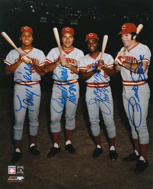 Pete Rose, Johnny Bench, Joe Morgan And Tony Perez Autographed 8x10 Photograph