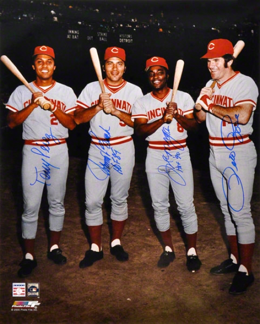 Pete Rose, Johnny Bench, Joe Morgan And Tony Perez Cincinanti Reds Autographed 16x20 Photograph