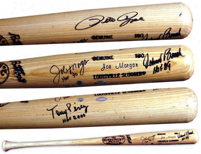 Pete Rose, Johnny Bench, Tony Perez And Joe Morgan Autographed Bat  Details: Great Red Machine, Louiisville Slugger Baseball Bat, Hof Inscription