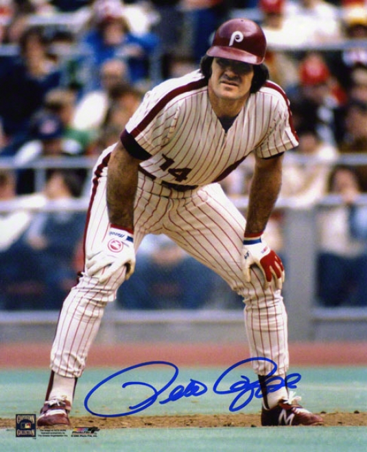 Pete Rose Philadelphia Phillies - White/action2 - 8x10 Autographed Photograph