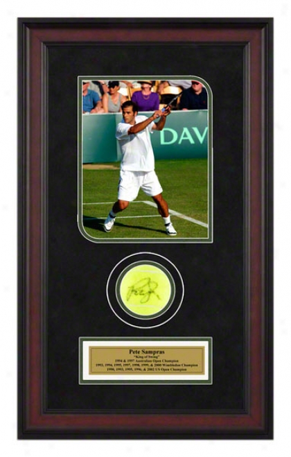 Pete Sampras 2002 Davis Cup Framed Autographed Tennis Ball With Photp