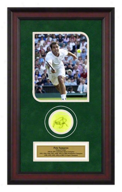 Pete Sampras 2002 Wimbledon Match Framed Autographed Tennis Ball With Photo