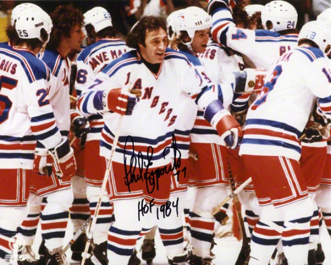 Phil Esposito Autographed 8x10 Photograph  Details: New York Rangers, Pose, With &quothof 1984&quot Inscription