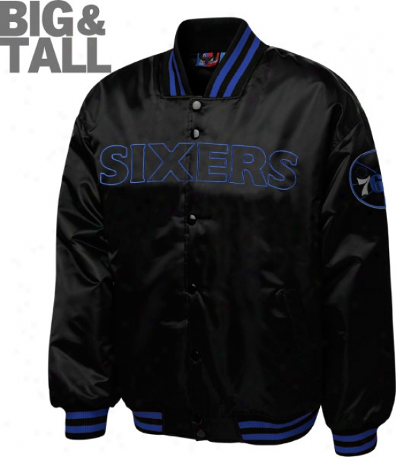 Philadelphia 76ers Big & Tall Black Forward Black Satin Jacket