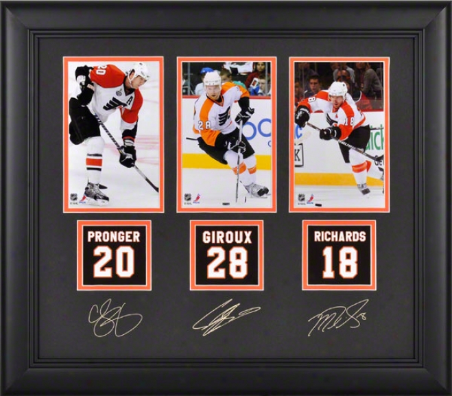 Philadelphia Flyers Framed Photographs  Details: Chris Pronger, Claude Giroux, Michael Richards, Facskmile Signatures, Jersey Back Replica Miniatures