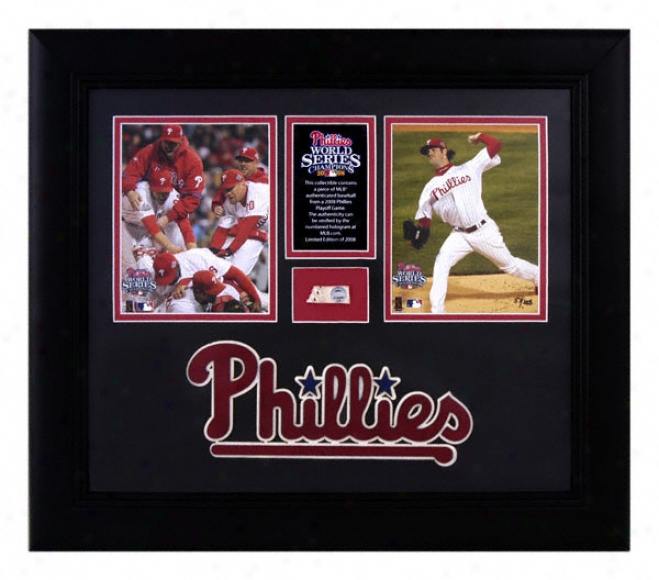 Philadelphia Phillies - 2008 World Series Champions - Framed 2-4x5 Photographs With Game Used Baseball