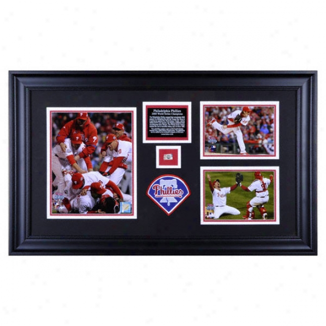 Philadelphia Phillies - 2008 World Series Champions - Framed 8x10 Mvp Photograph And Two 5x7 Photographs With Plan Used Playoff Baseball And Team Patch