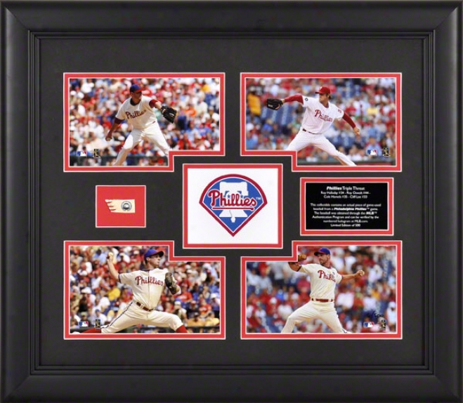 Philadelphia Phillies Framed 4-photograph Collage  Details: Game Used Baseball ,4 Pitchers