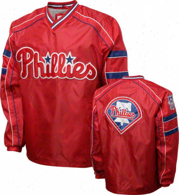 Philadelphia Phillies Red V-neck Pullover Jacket