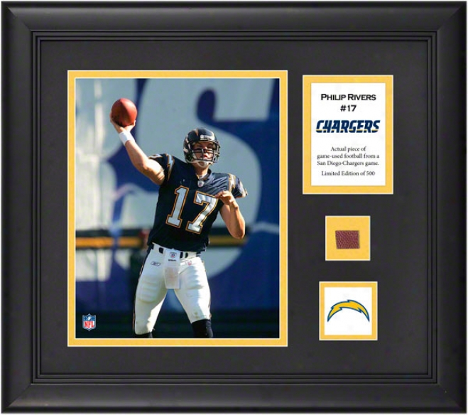 Philip Rivers Framed 8x10 Photograph  Detailx: San Diego Chargers, With Game Used Football Piece And Drscriptive Lamina