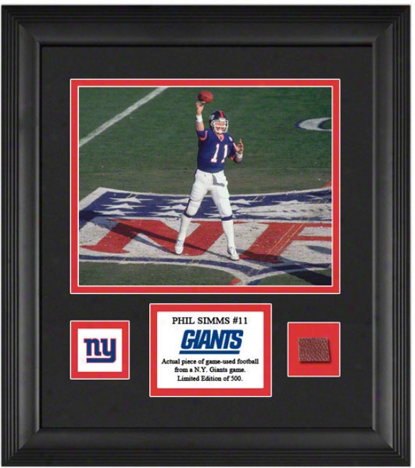 Phill Simms Framed 8x10 Photograph  Details: New York Giants, Upon Game Used Footbapl Piece And Descriptive Plot3