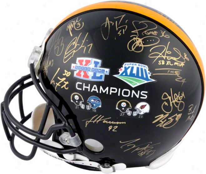 Pittsburgh Steelers Autographed Pro-line Helmet  Details: , 28 Signatures, Xl And Xliii, Authentic Riddell Helmet