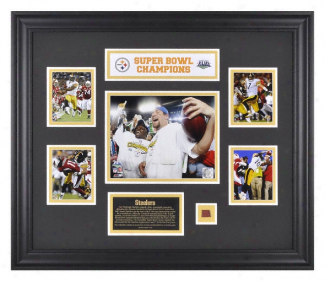 Pittsburgh Steelerd Framed 5-photograph Collage  Details: Super Bowl Xliii Champions, With Game Used Football Piece