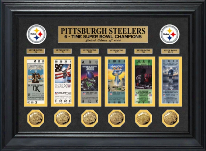 Pittsburgu Steelers Framed Super Bowl Ticket And Game Coin Collection
