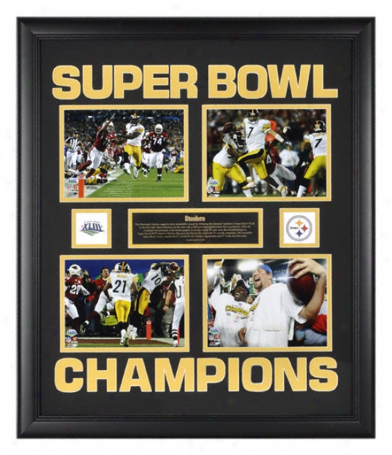 Pittsburgh Steelers Super Bowl Xliii Champions Framed Four 6x8 Collage With Logo And Plate