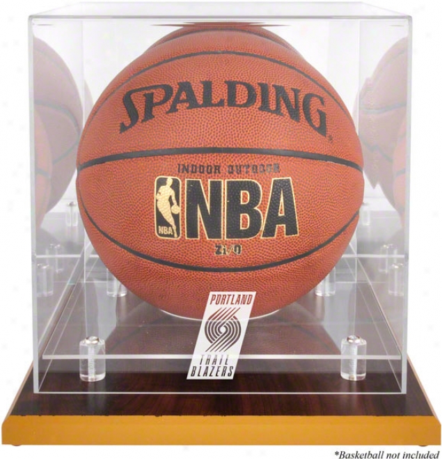 Portland Trail Blazers Woodbase Logo Basketball Dussplay Case And Mirror Back