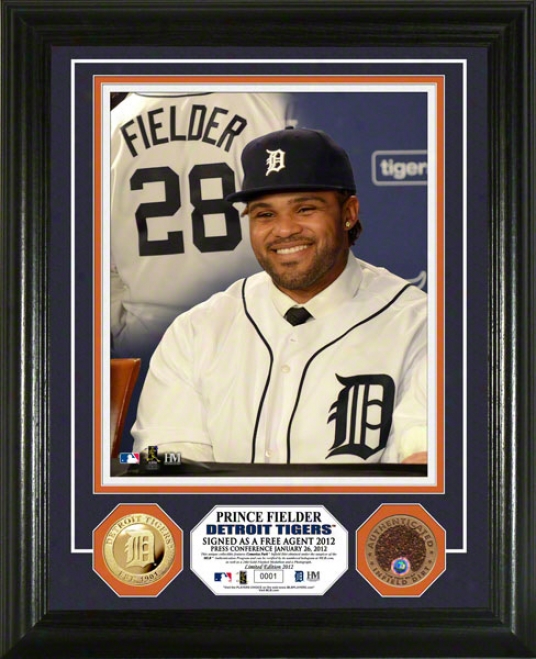 Prince Fielder Detriot Tigers Ptess Confer3nce Game Used Dirt Photo Mint