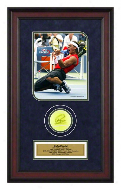 Rafael Nadal 2005 Us Open Framed Autographed Tennis Ball With Photo