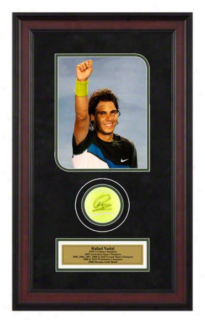 Rafael Nadal 2009 6th Grand Slam Title Framed Autographed Tennis BallW ith Photo