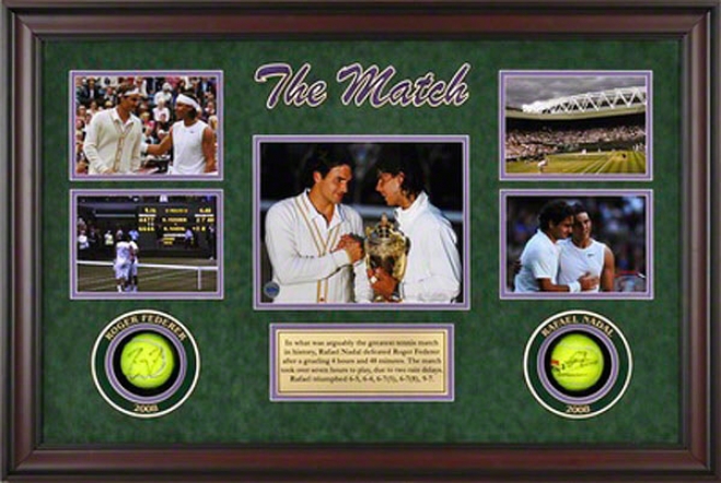 Rafael Nadal & Roger Federer 2008 Wimbledon Championships Match Framed Autographed Tennnis Balls With Photos