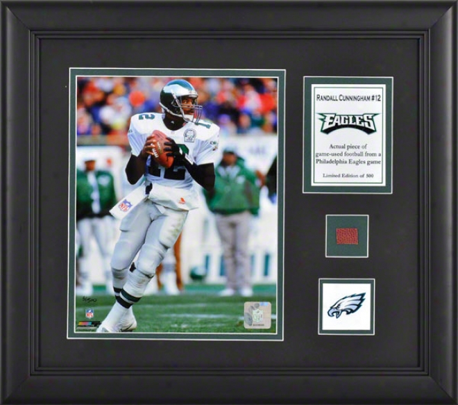 Randall Cunningham Framed 8x10 Photograph  Particulars: Philadelphia Eagles, With aGme Used Football iPece And Descriptive Plate