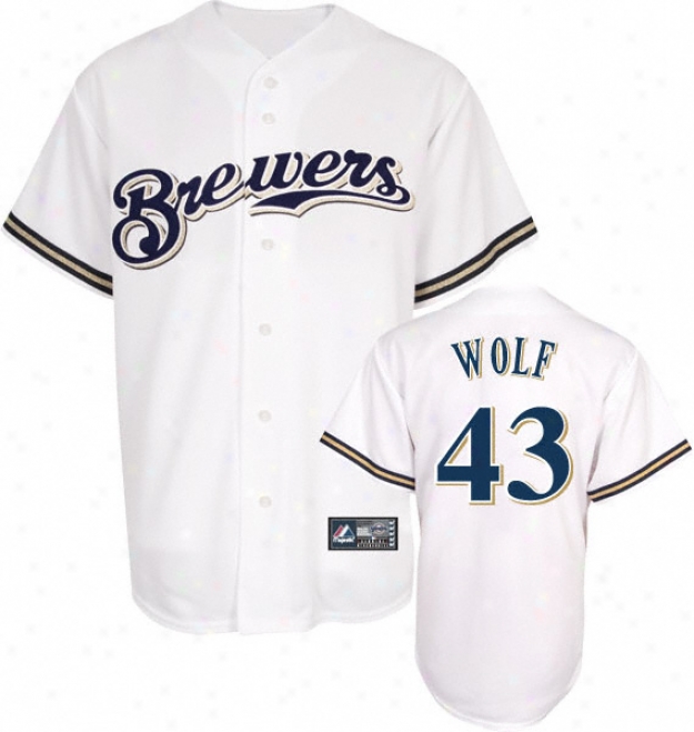 Randy Wolf Jersey: Adult Majestic Home White Rwplica #43 Milwaukee Brewers Jersey