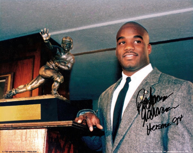 Rashaan Salaam Colorado Buffaloes Autographed 8x10 Holding Trophy Photo W/ Inscription &quotheisman 94&quot