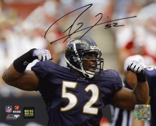 Ray Lewis Autographed Photograph  Details: Baltimore Ravens, Flexing, 8x10