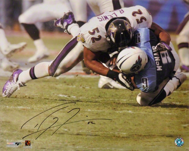 Ray Lewis Bqltimore Ravens - Sacking Mcnair - Autographed 16x20 Photograph